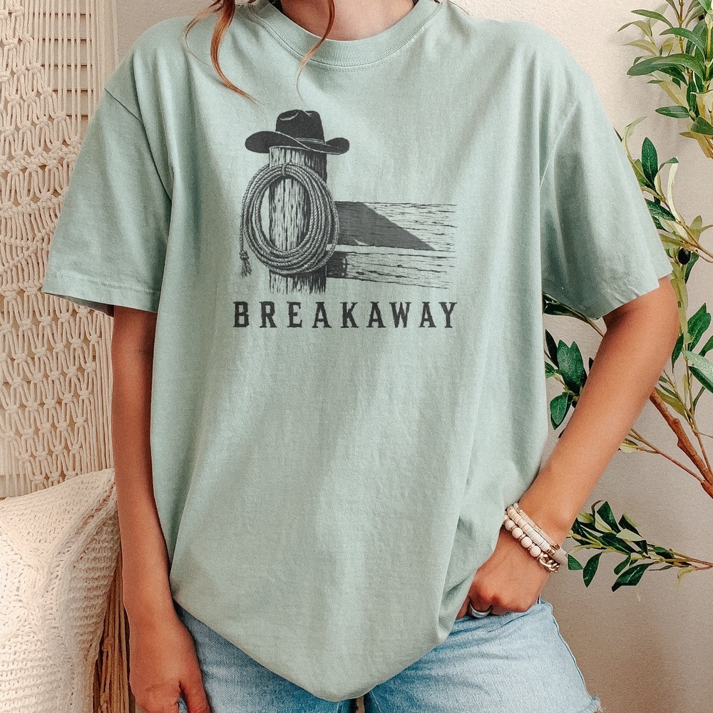 Breakaway Rope Coiled on Fence Post Cowgirl Tee